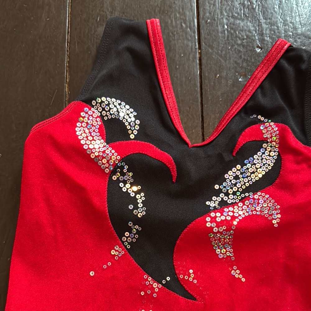 GK Red and Black Sequin Gym Leotard